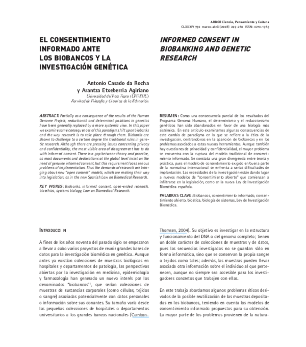 Pdf Informed Consent In Biobanking And Genetic Research