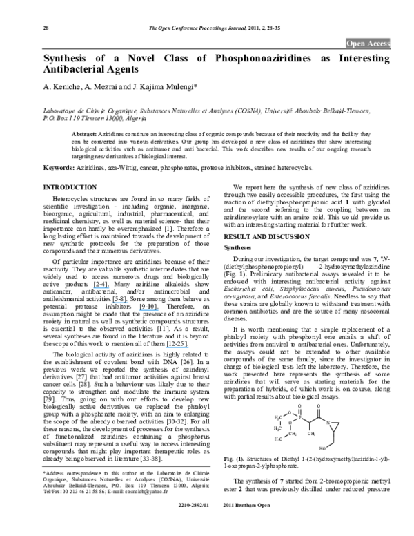 (PDF) Synthesis of a Novel Class of Phosphonoaziridines as Interesting ...