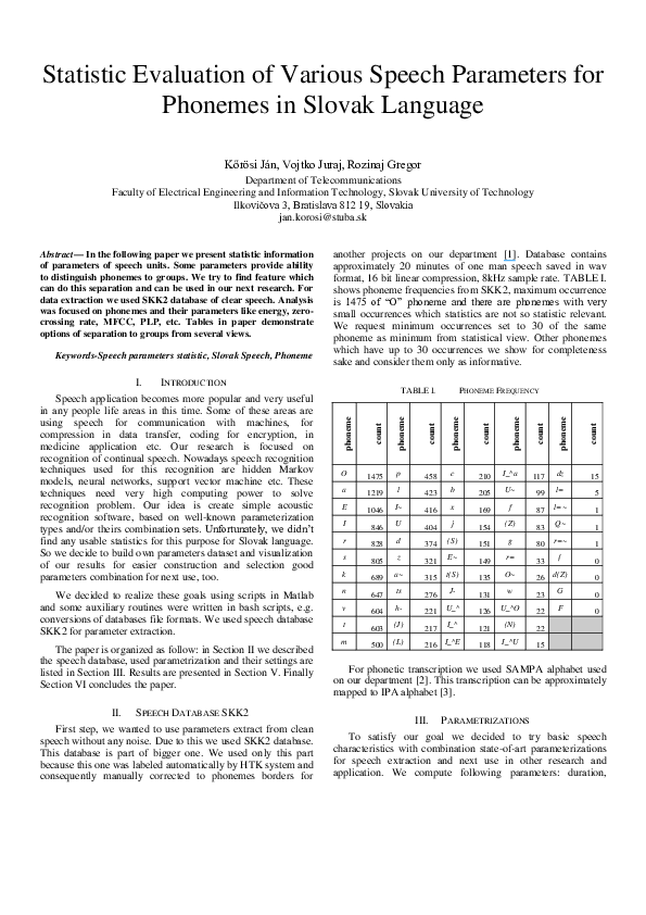 (PDF) Statistic evaluation of various speech parameters for phonemes in ...