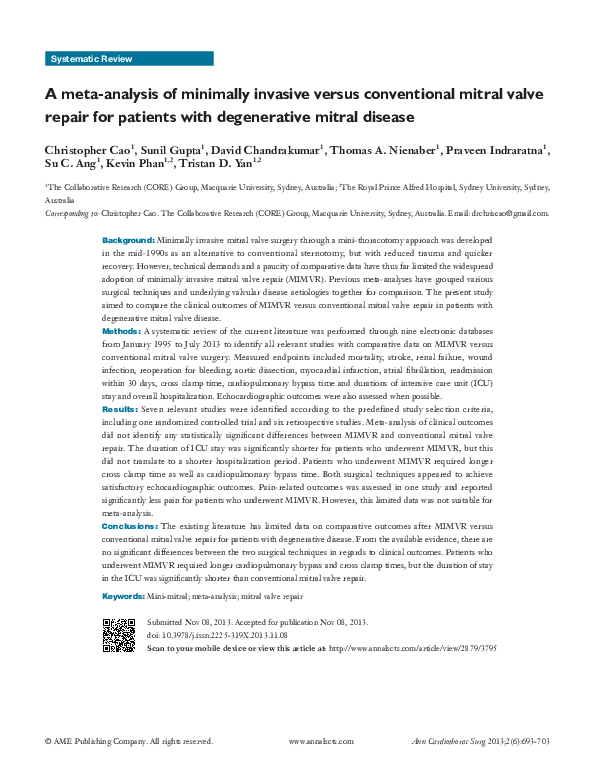 (PDF) A meta-analysis of minimally invasive versus conventional mitral ...