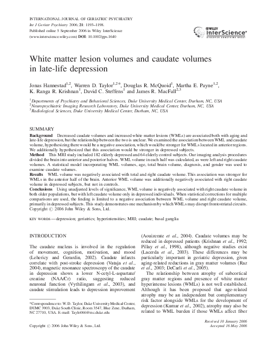 (PDF) White matter lesion volumes and caudate volumes in late-life ...