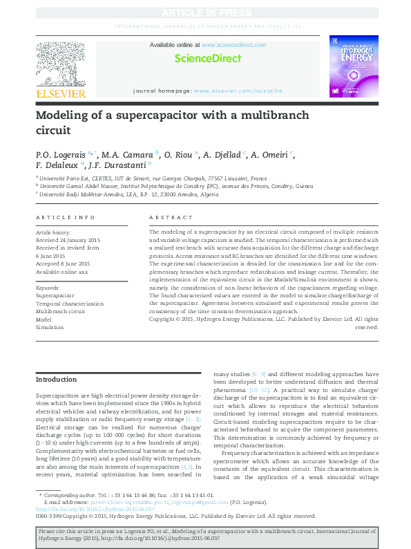 (PDF) Modeling of a supercapacitor with a multibranch circuit