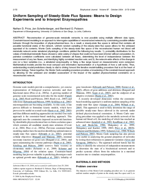 (PDF) Uniform sampling of steady-state flux spaces: means to design ...