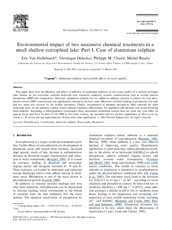 (PDF) Environmental impact of two successive chemical treatments in a small shallow eutrophied