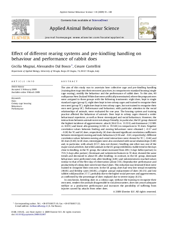 (PDF) Effect of different rearing systems and pre-kindling handling on ...