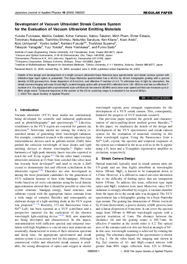 (PDF) Development of Vacuum Ultraviolet Streak Camera System for the ...