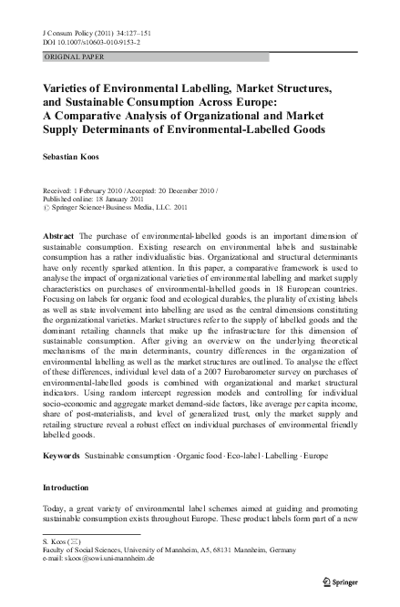 (PDF) Varieties of Environmental Labelling, Market Structures, and ...