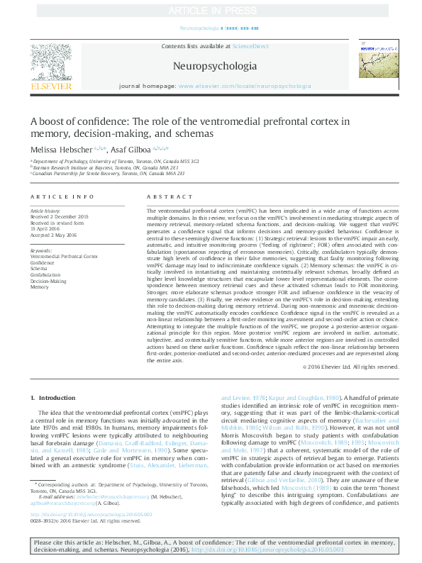 (PDF) A boost of confidence: The role of the ventromedial prefrontal ...