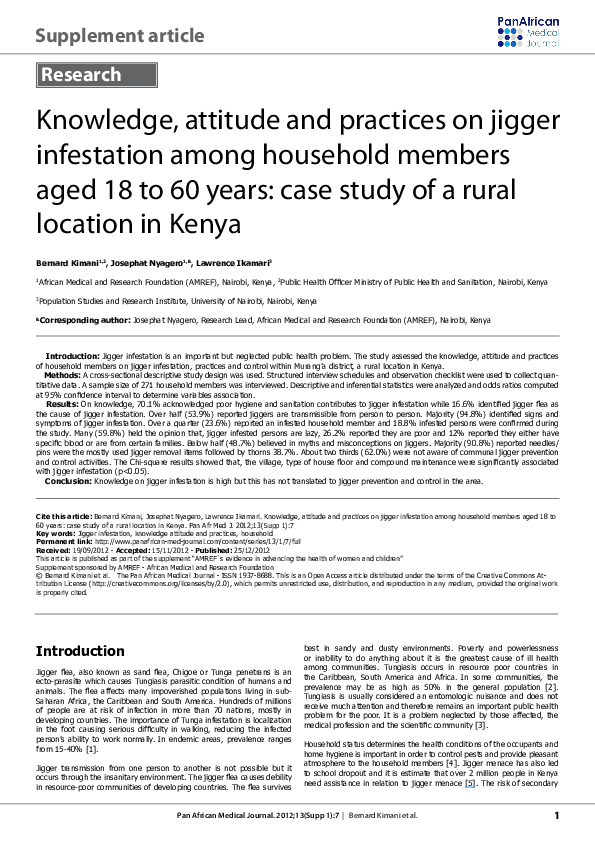(PDF) An Exploration of Factors Associated with Jigger Infestation
