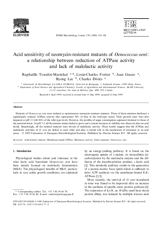 (PDF) Acid sensitivity of neomycin-resistant mutants of Oenococcus oeni ...