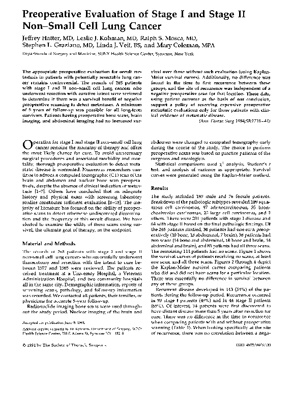 (PDF) Preoperative evaluation of stage I and stage II non-small cell ...