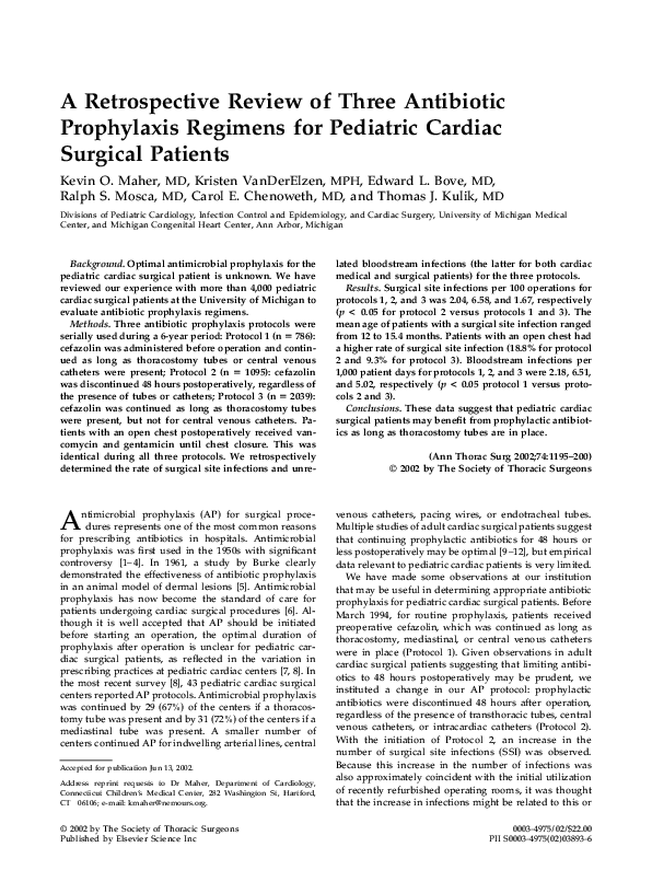(PDF) A retrospective review of three antibiotic prophylaxis regimens
