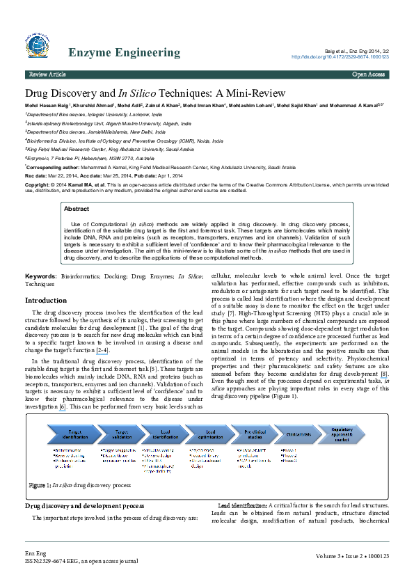 (PDF) Drug Discovery and In Silico Techniques: A Mini-Review