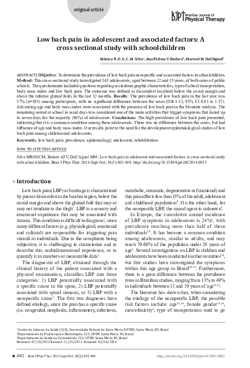 (PDF) Low back pain in adolescent and associated factors: A cross ...