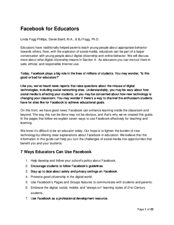 (PDF) Facebook for Educators Guide