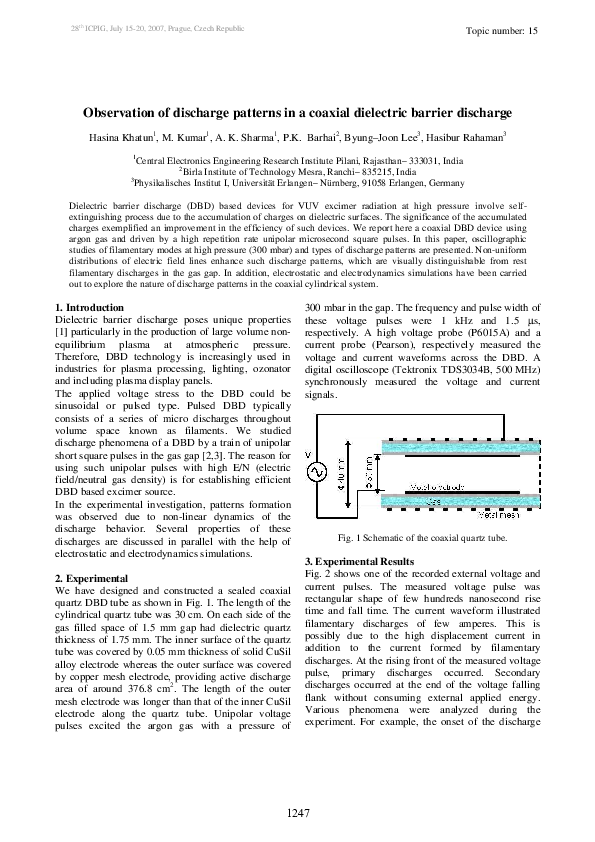 (PDF) Observation of discharge patterns in a coaxial dielectric barrier ...