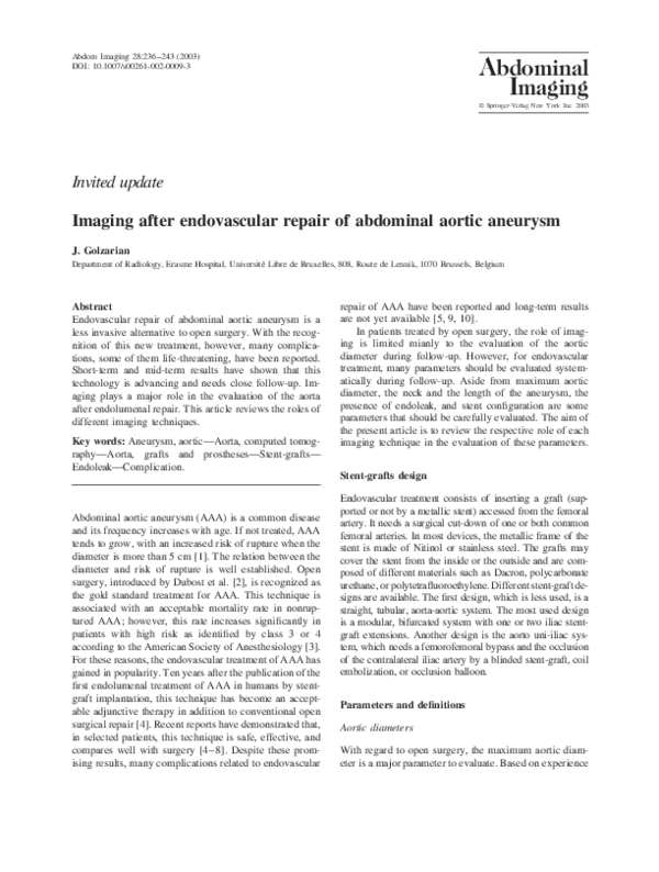 (PDF) Imaging after endovascular repair of abdominal aortic aneurysm