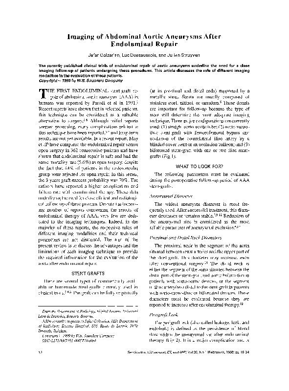 (PDF) Imaging of abdominal aortic aneurysms after endoluminal repair