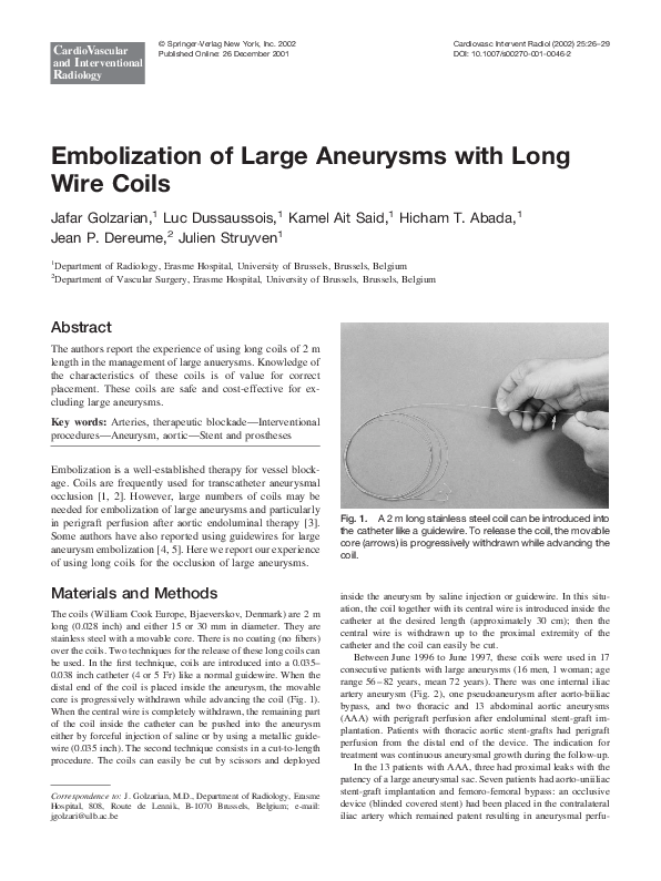 (PDF) Embolization of Large Aneurysms with Long Wire Coils Jafar