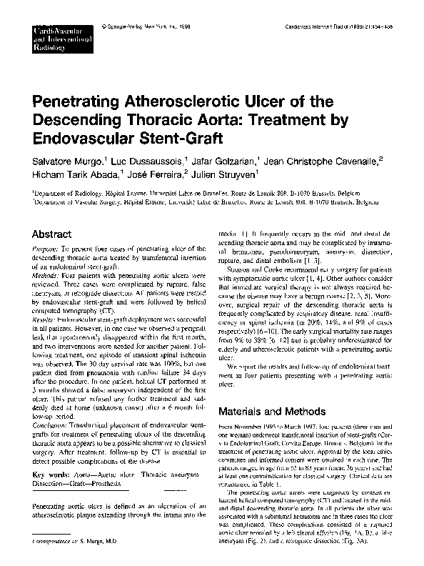 (PDF) atherosclerotic ulcer of the descending thoracic