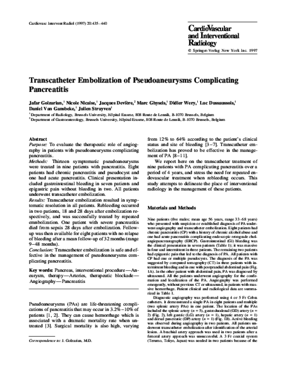 (PDF) Transcatheter Embolization of Pseudoaneurysms Complicating