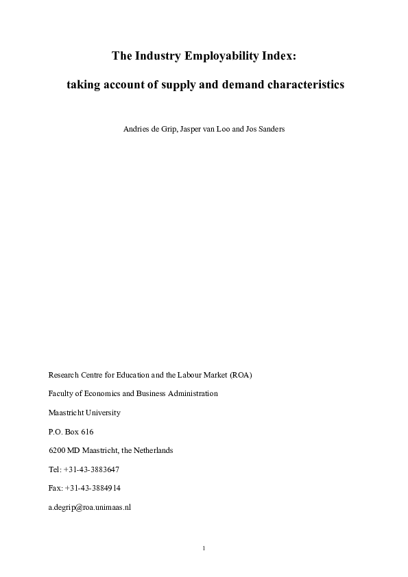 (PDF) The Industry Employability Index: Taking account of supply and ...