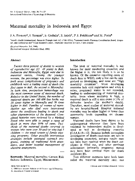 (PDF) Maternal mortality in Indonesia and Egypt