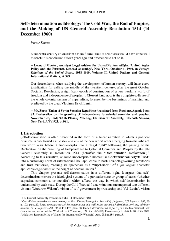 (PDF) Selfdetermination as Ideology The Cold War, the End of Empire, and the Making of UN