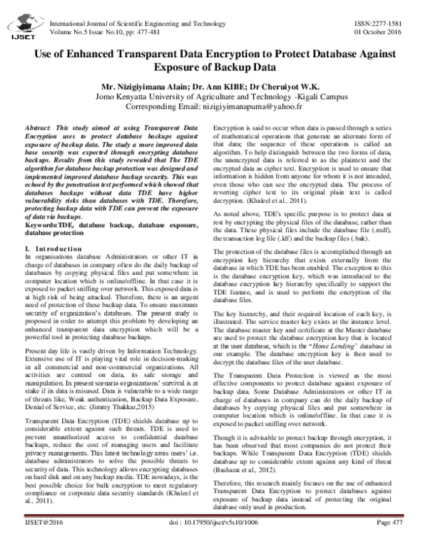 (PDF) Use of Enhanced Transparent Data Encryption to Protect Database ...