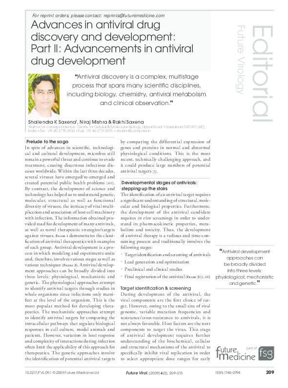 (PDF) Advances in antiviral drug discovery and development: Part I ...