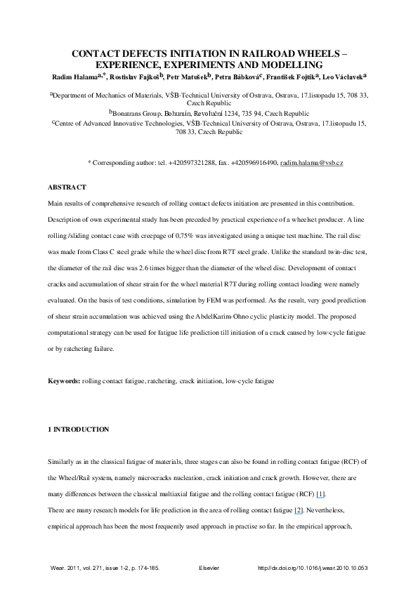 (PDF) Contact defects initiation in railroad wheels – Experience ...