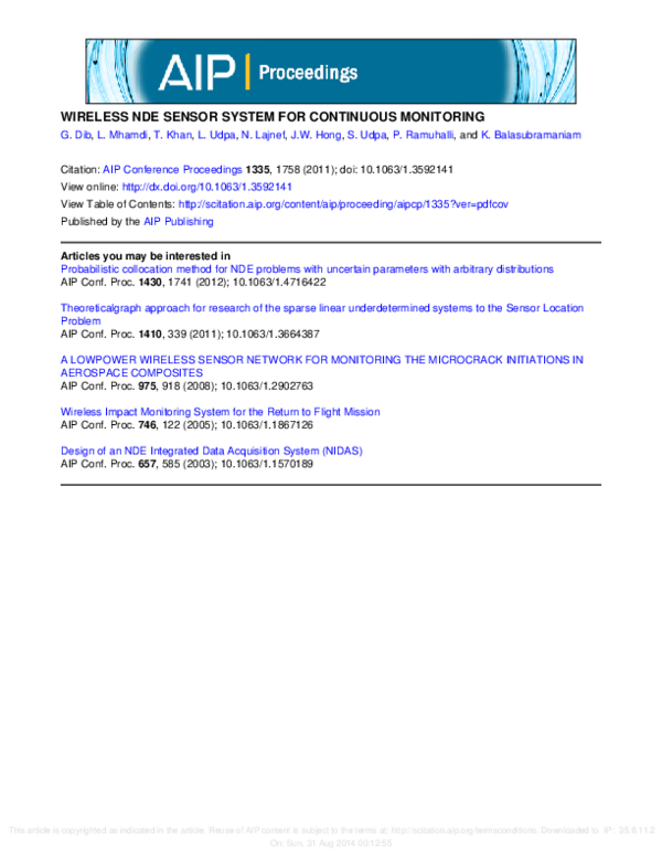  PDF Wireless Nde Sensor System For Continuous Monitoring Tariq