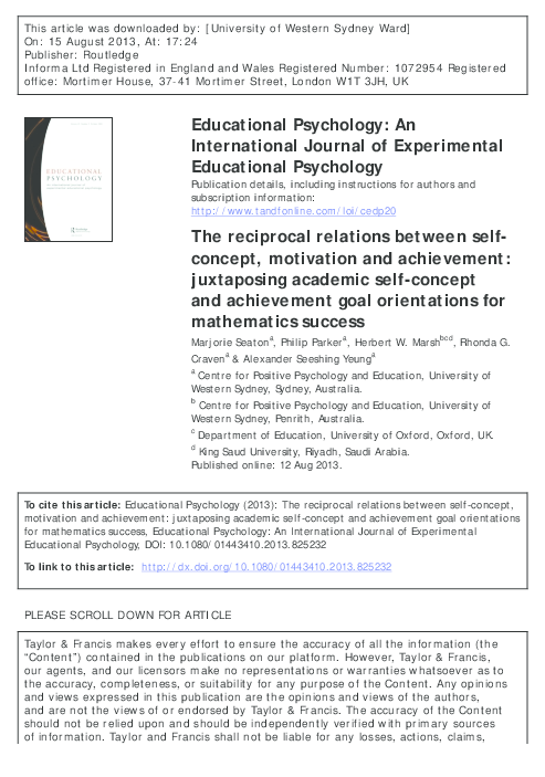 (PDF) The reciprocal relations between self-concept, motivation and ...