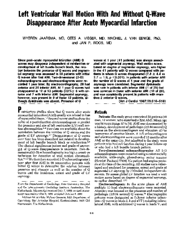 (PDF) Left ventricular wall motion with and without Q-wave ...