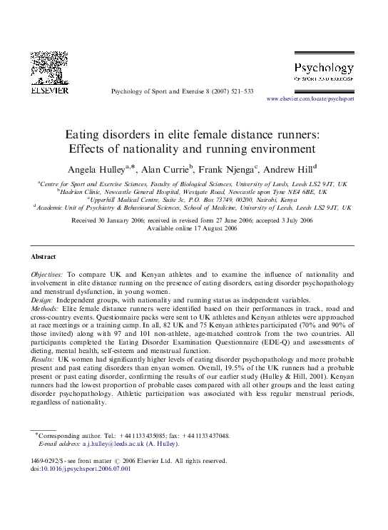 (PDF) Eating disorders in elite female distance runners: Effects of ...