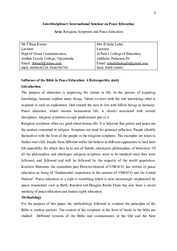 (DOC) Influence of the Bible in Peace Education