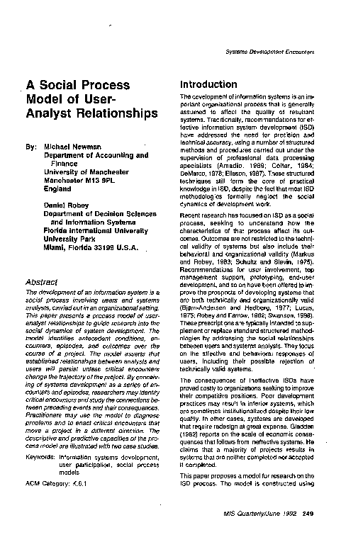 (PDF) A Social Process Model of User-Analyst Relationships