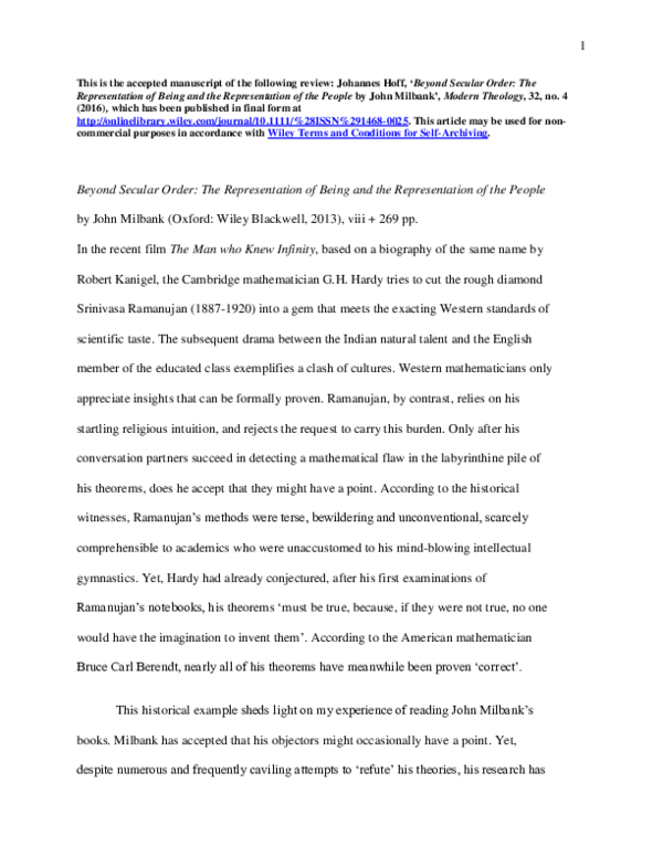 (PDF) Beyond Secular Order: The Representation of Being and the ...