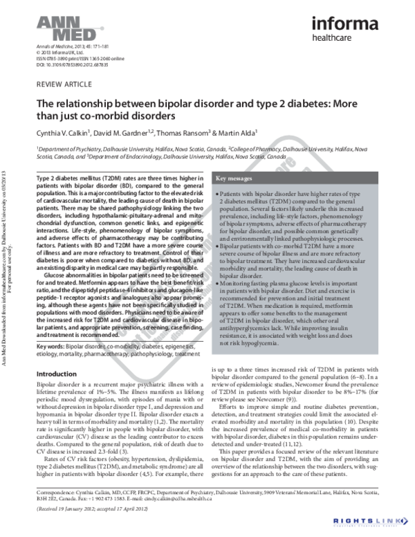 (PDF) The relationship between bipolar disorder and type 2 diabetes ...