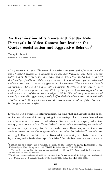 First page of “An examination of violence and gender role portrayals in video games: Implications for gender socialization and aggressive behavior”