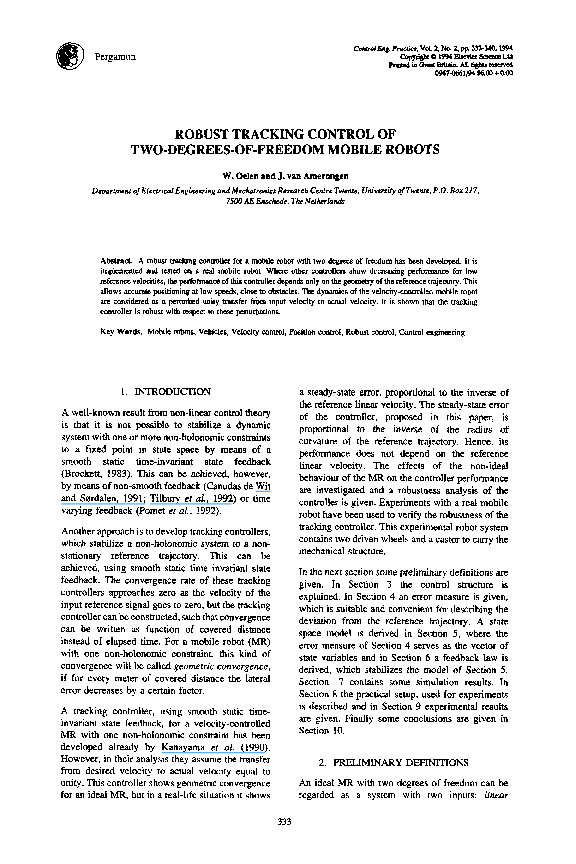(PDF) Robust tracking control of two-degrees-of-freedom mobile robots