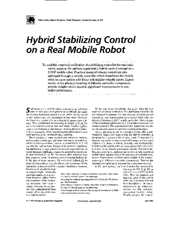 (PDF) Hybrid stabilizing control on a real mobile robot