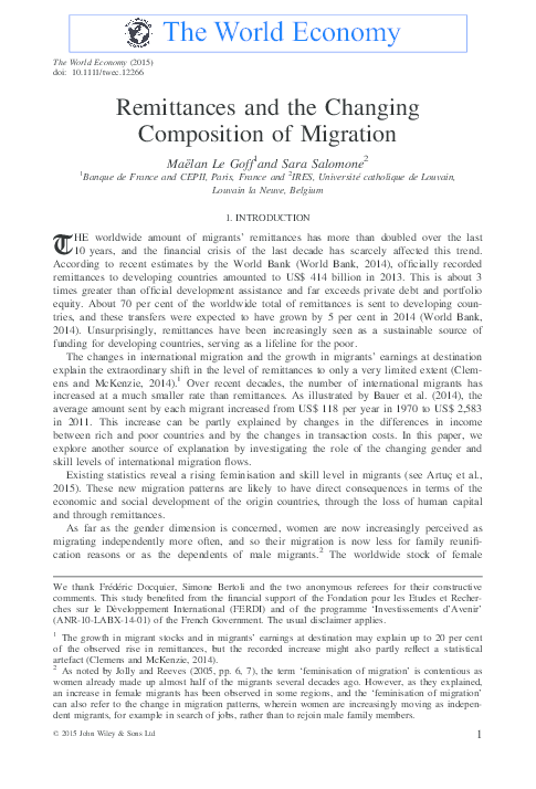 (PDF) Remittances and the Changing Composition of Migration