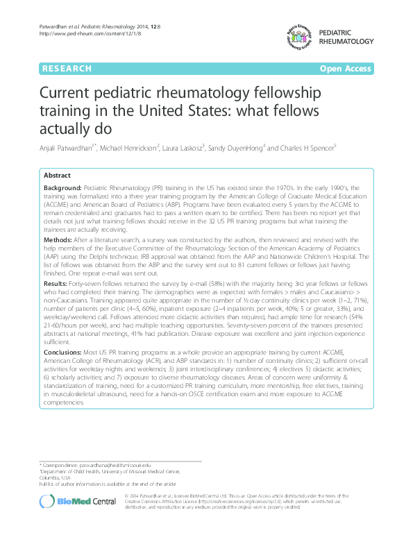 (PDF) Current pediatric rheumatology fellowship training in the United ...