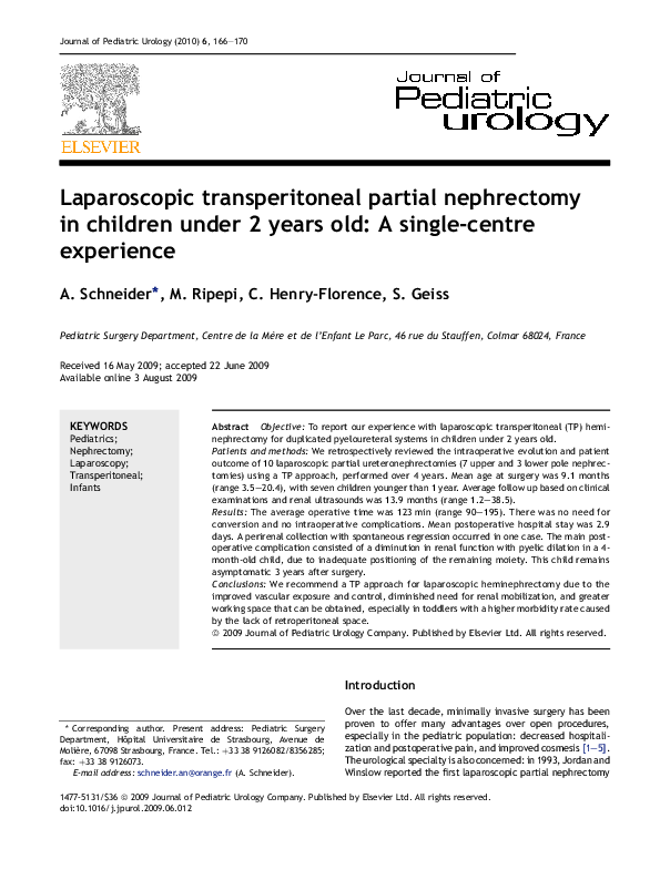 (PDF) Laparoscopic transperitoneal partial nephrectomy in children ...