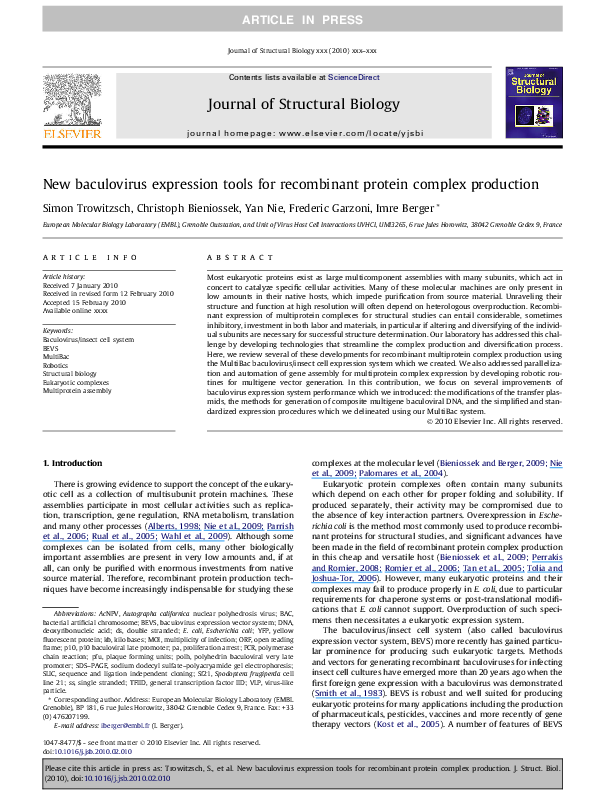 (PDF) New baculovirus expression tools for recombinant protein complex ...