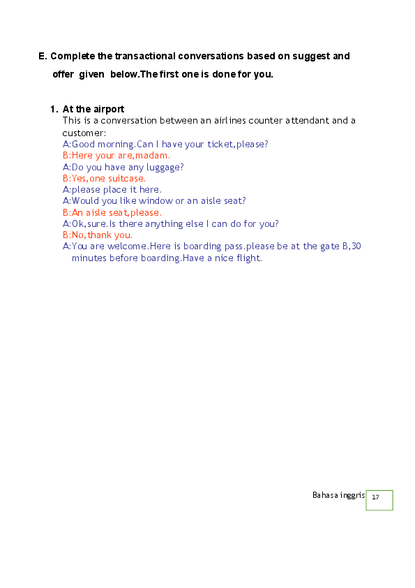 Doc E Complete The Transactional Conversations Based On Suggest And Offer Given Below The First One Is Done For You Nofke Tumanung Academia Edu