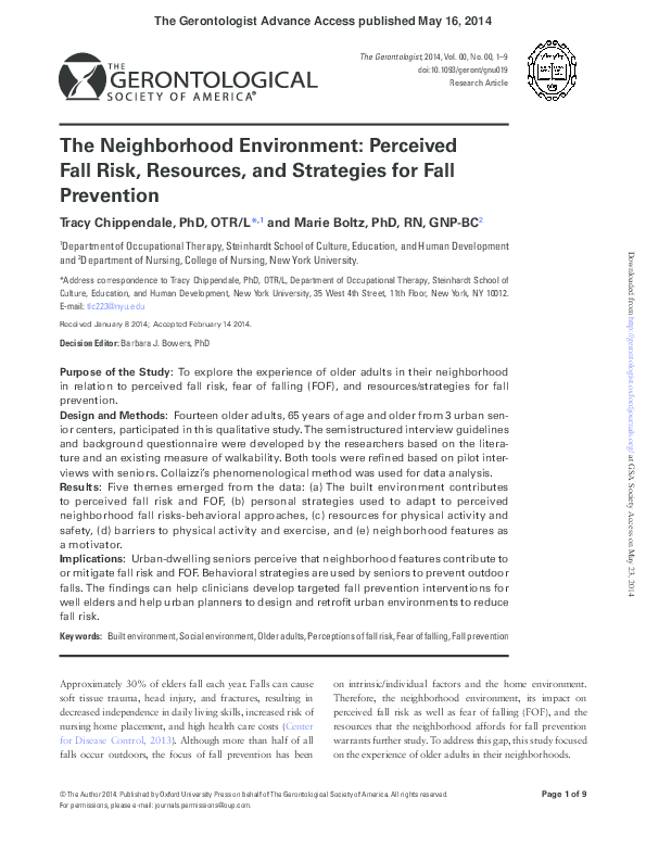 (PDF) The Neighborhood Environment: Perceived Fall Risk, Resources, and ...