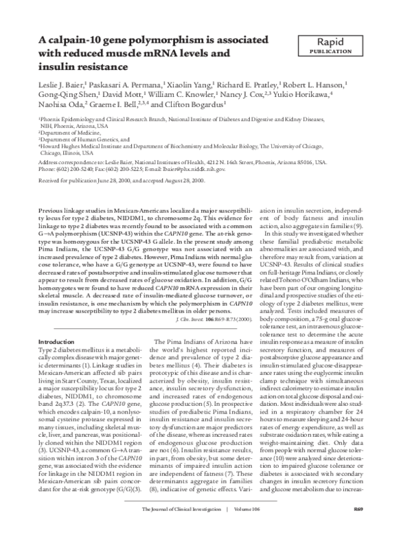 (PDF) A calpain-10 gene polymorphism is associated with reduced muscle ...