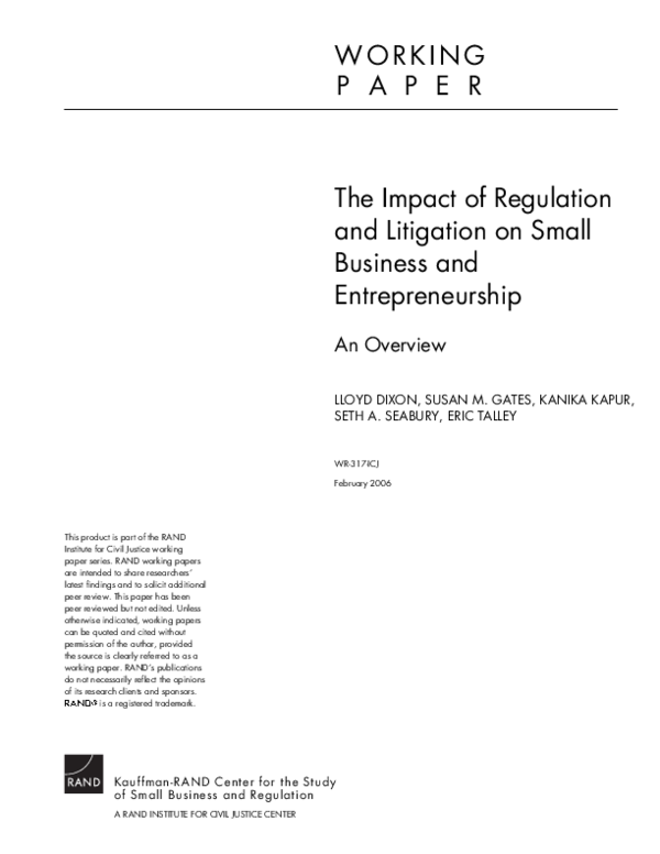 (PDF) The Impact of Regulation and Litigation on Small Business and ...